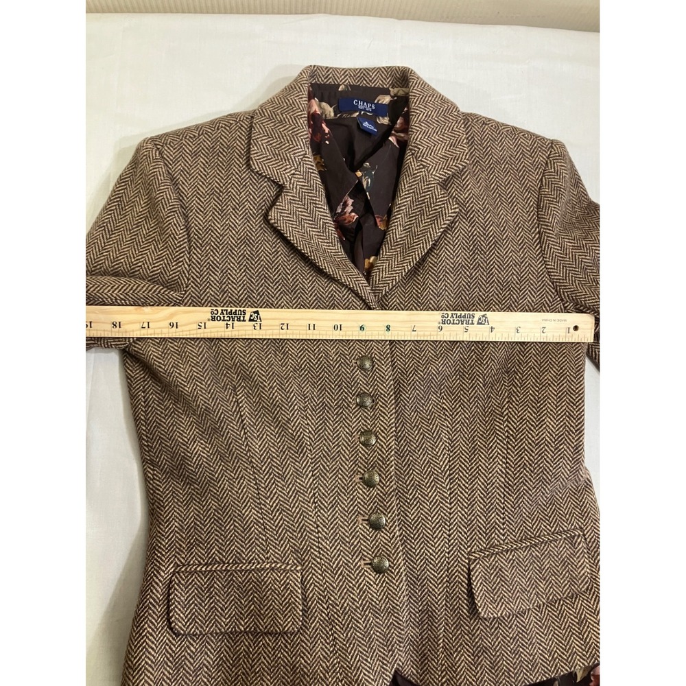 Chaps Womens Brown Herringbone Wool Blend Blazer and Floral Cotton Shirt Set S - Picture 3 of 13